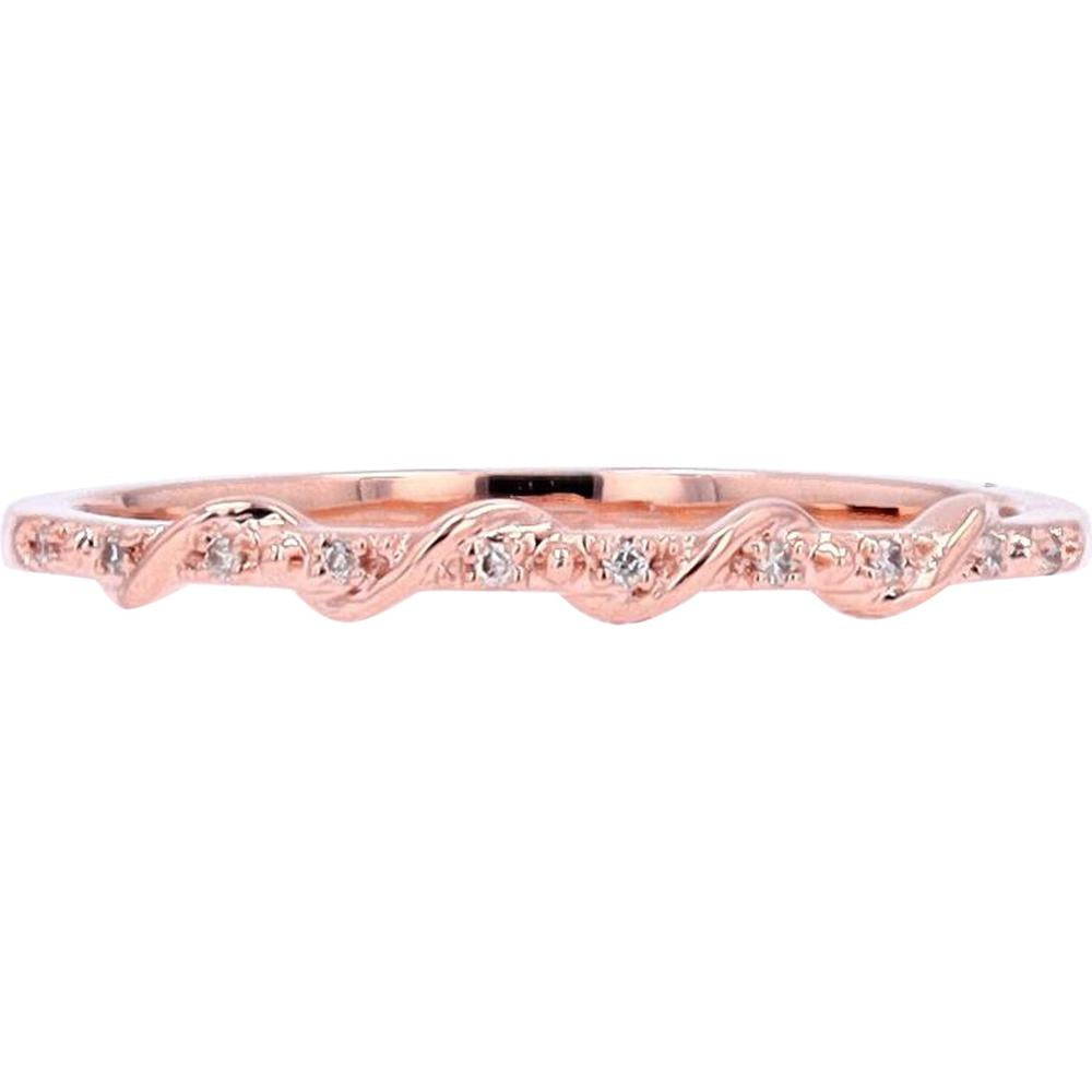 10K Rose Gold Twisted Stackable Ring with Bezel-Set Round Diamonds - 0.025 Carat Total Diamond Weight