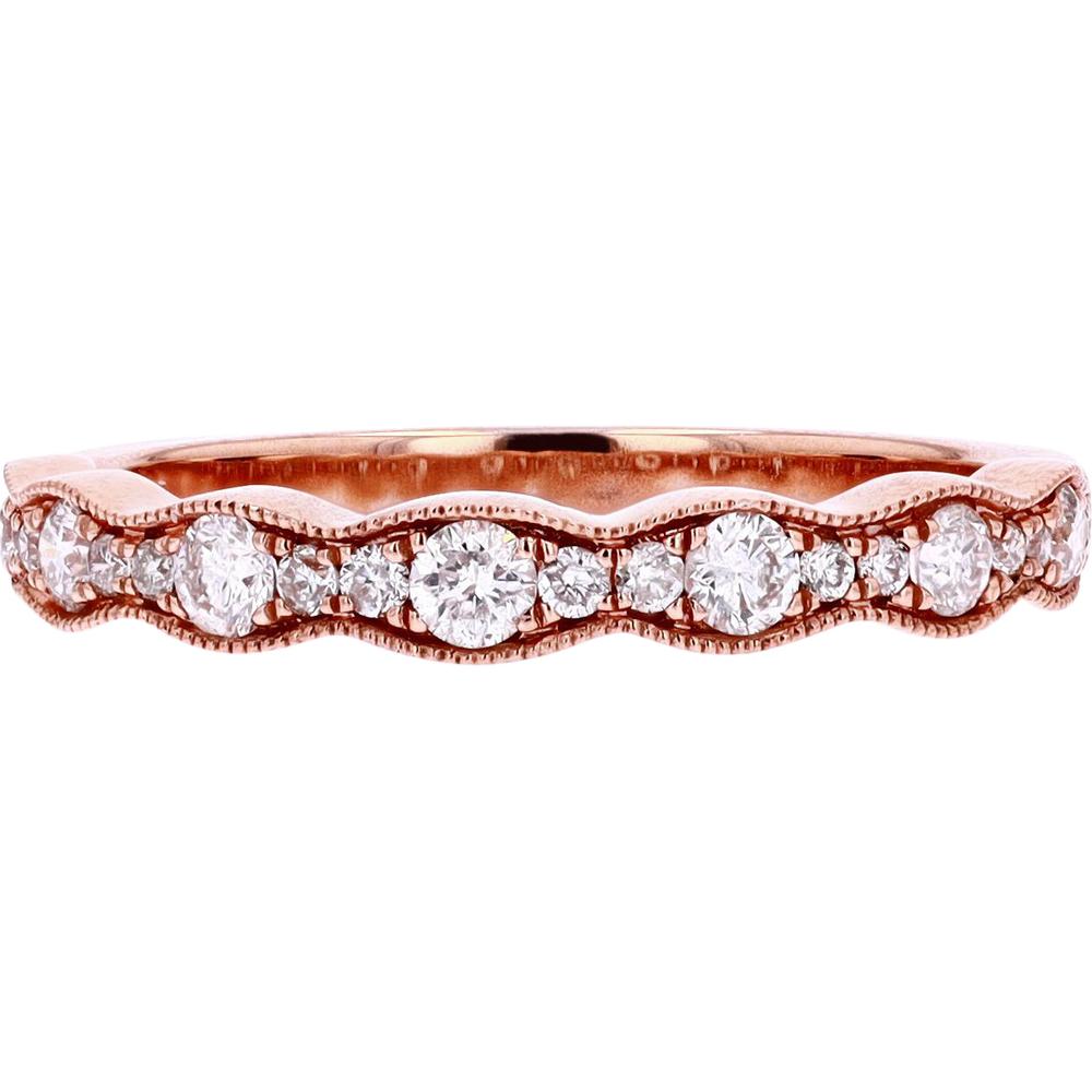 10K Rose Gold Wedding Band with Round Diamonds and Milgrain Detail - 3/8 Total Carat Weight