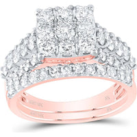 10K Rose Gold Wedding Ring Set with Prong-Set Round Diamonds - 2.02 Carat Total Diamond Weight