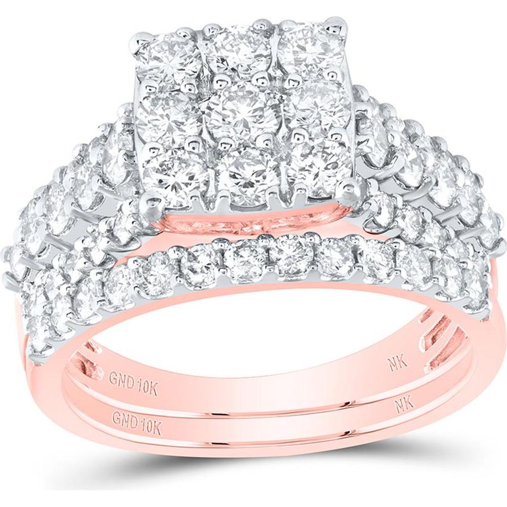10K Rose Gold Wedding Ring Set with Prong-Set Round Diamonds - 2.02 Carat Total Diamond Weight