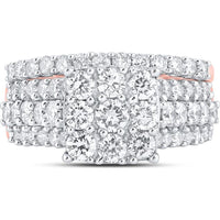 10K Rose Gold Wedding Ring Set with Prong-Set Round Diamonds - 2.02 Carat Total Diamond Weight