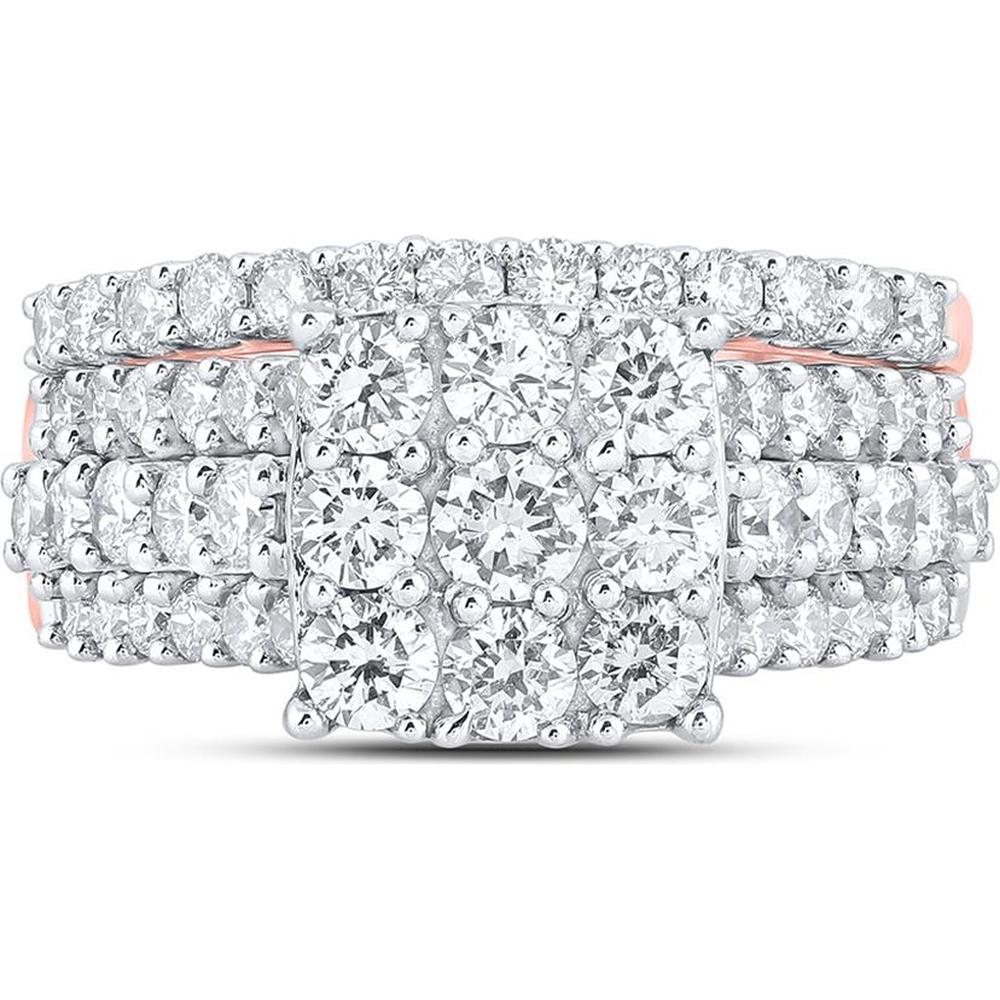 10K Rose Gold Wedding Ring Set with Prong-Set Round Diamonds - 2.02 Carat Total Diamond Weight