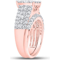 10K Rose Gold Wedding Ring Set with Prong-Set Round Diamonds - 2.02 Carat Total Diamond Weight