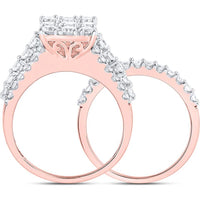 10K Rose Gold Wedding Ring Set with Prong-Set Round Diamonds - 2.02 Carat Total Diamond Weight