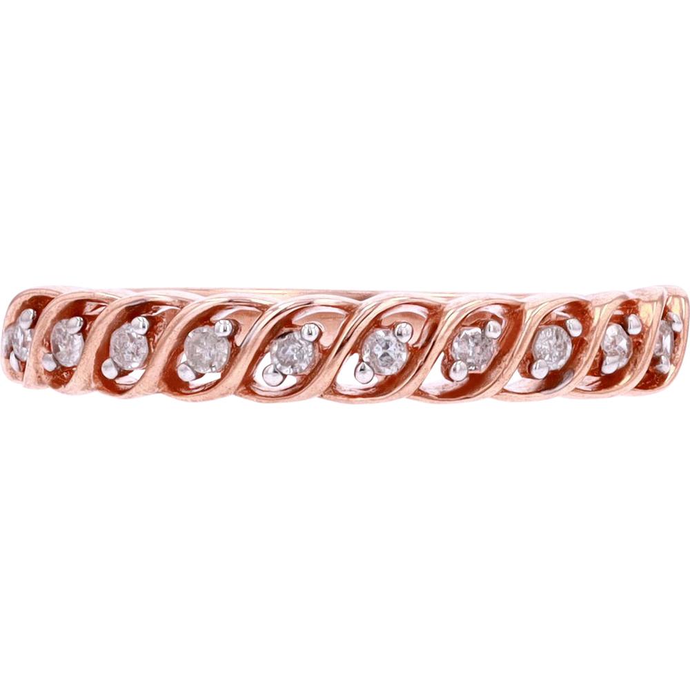 10K Rose Gold Woven Band with Prong-Set Round Diamonds - 0.10 Carat Total Diamond Weight