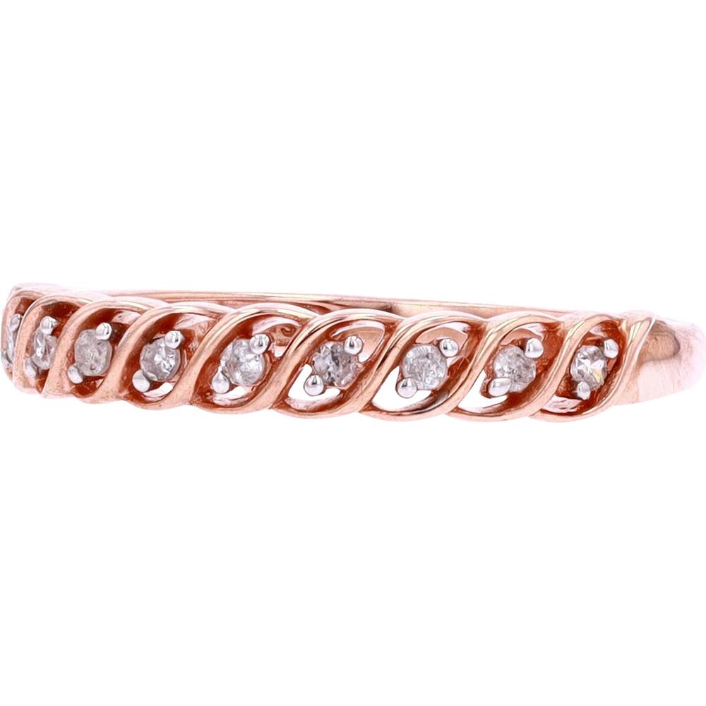 10K Rose Gold Woven Band with Prong-Set Round Diamonds - 0.10 Carat Total Diamond Weight
