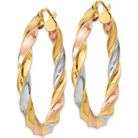 10K Tri-Color Gold 34mm Light Twisted Hoop Earrings - Polished Finish