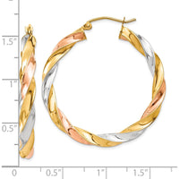 10K Tri-Color Gold 34mm Light Twisted Hoop Earrings - Polished Finish