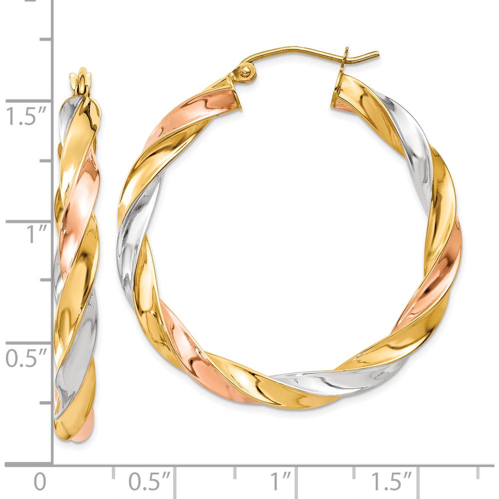 10K Tri-Color Gold 34mm Light Twisted Hoop Earrings - Polished Finish