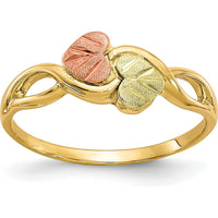 10K Tri-Color Gold Band Ring with Pink and Green Gold Leaf Accents