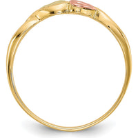 10K Tri-Color Gold Band Ring with Pink and Green Gold Leaf Accents