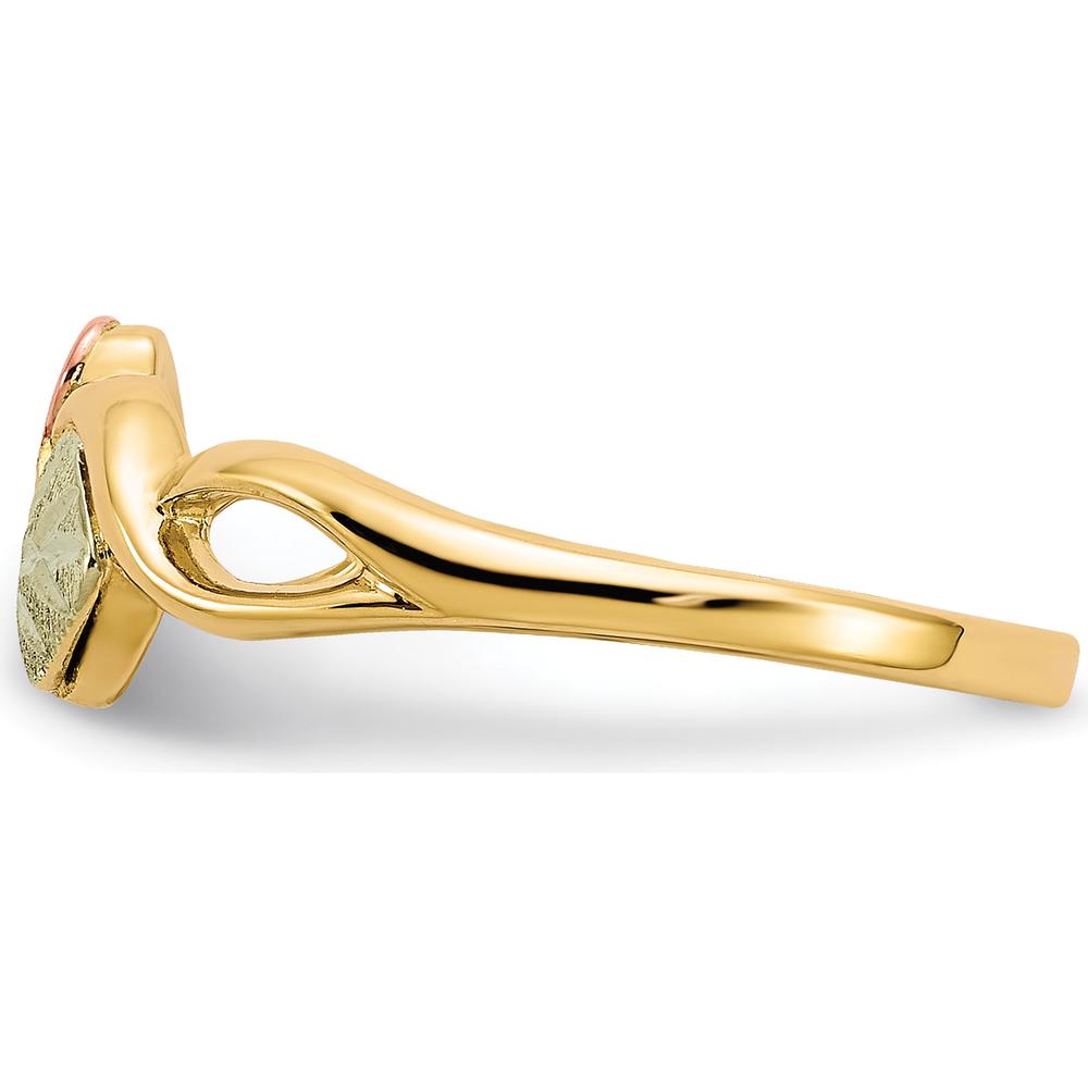 10K Tri-Color Gold Band Ring with Pink and Green Gold Leaf Accents