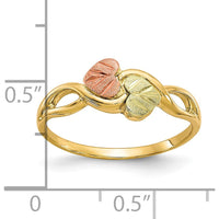 10K Tri-Color Gold Band Ring with Pink and Green Gold Leaf Accents