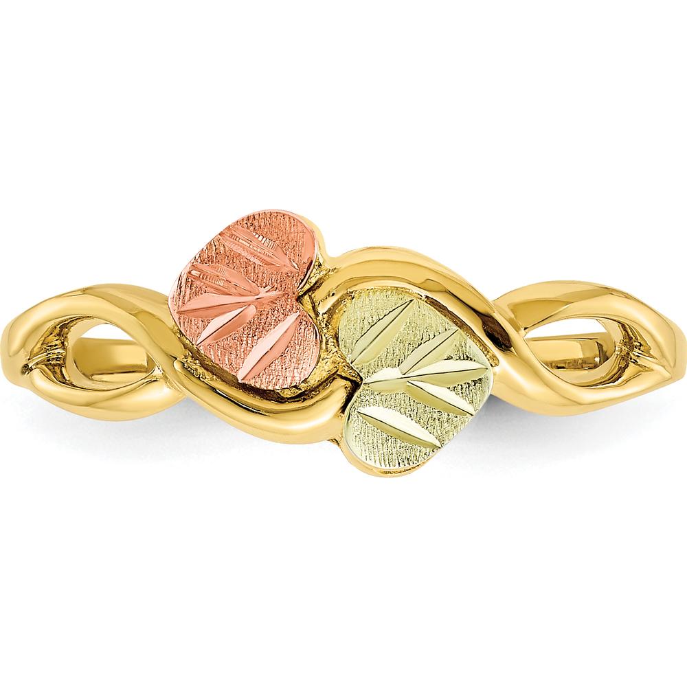 10K Tri-Color Gold Band Ring with Pink and Green Gold Leaf Accents