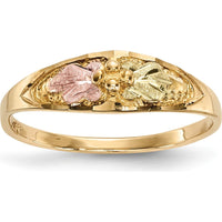 10K Tri-Color Gold Band with Diamond-Cut Detailing and Pink & Green Accents - Resizable Ring