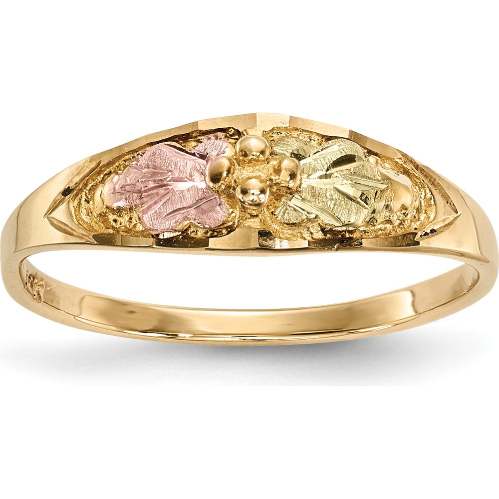10K Tri-Color Gold Band with Diamond-Cut Detailing and Pink & Green Accents - Resizable Ring