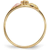 10K Tri-Color Gold Band with Diamond-Cut Detailing and Pink & Green Accents - Resizable Ring