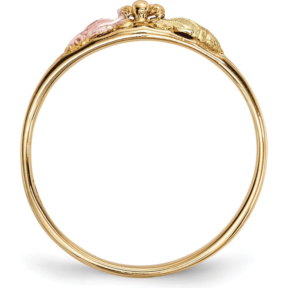 10K Tri-Color Gold Band with Diamond-Cut Detailing and Pink & Green Accents - Resizable Ring
