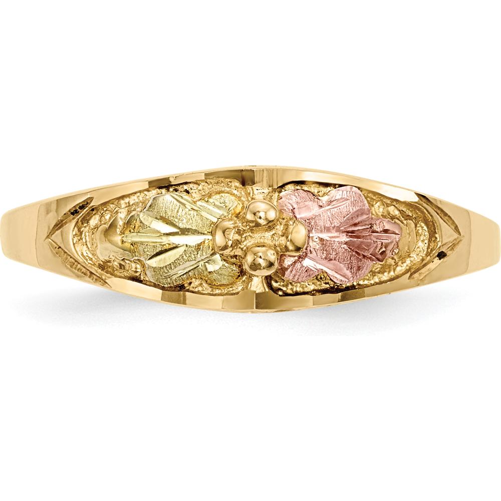 10K Tri-Color Gold Band with Diamond-Cut Detailing and Pink & Green Accents - Resizable Ring