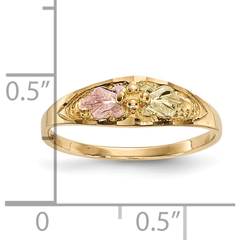 10K Tri-Color Gold Band with Diamond-Cut Detailing and Pink & Green Accents - Resizable Ring