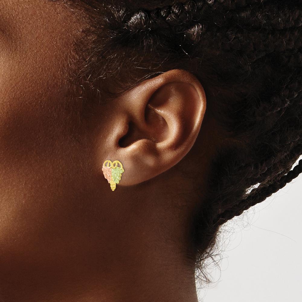 10K Tri-Color Gold Button Earrings with Diamond-Cut Texture - Solid Gold