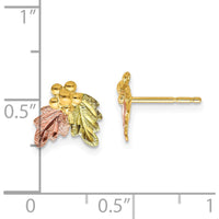 10K Tri-Color Gold Button Earrings with Textured Leaves and Golden Berries