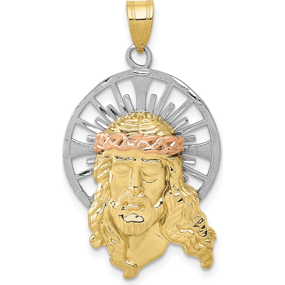 10K Tri-Color Gold Christ Charm with Diamond-cut Finish - Faith-Inspired Pendant