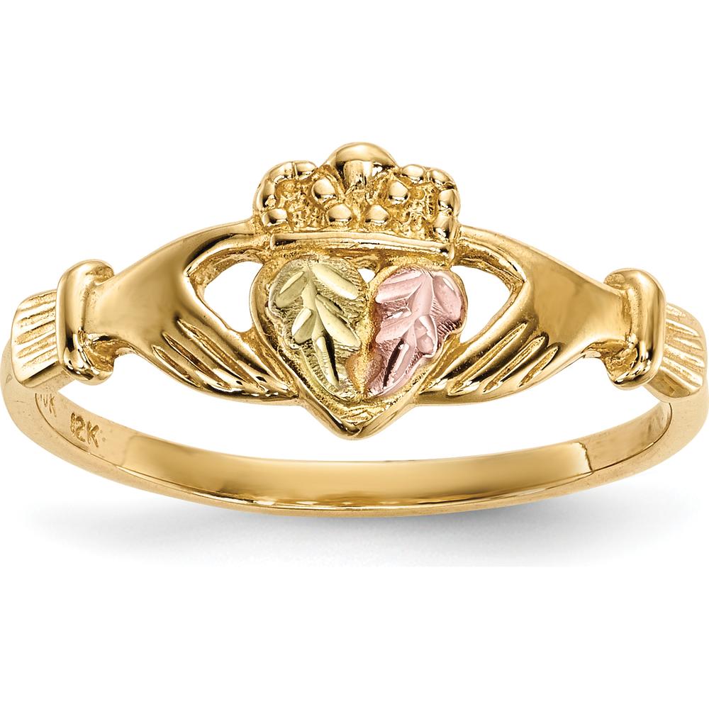 10K Tri-Color Gold Claddagh Ring with Diamond-Cut Accents - Sizeable Band