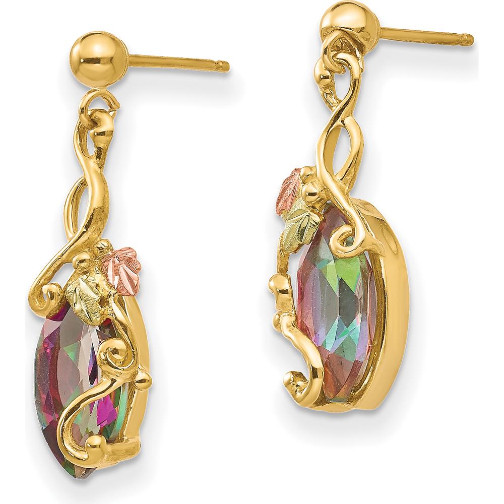 10K Tri-Color Gold Dangle Earrings with Multi-Color Mystic Topaz - 1.0 Carat Total Gem Weight