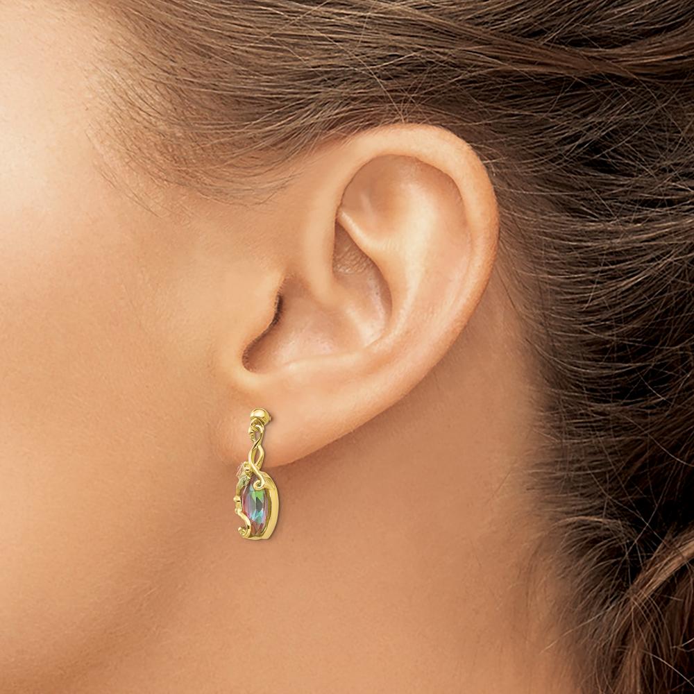 10K Tri-Color Gold Dangle Earrings with Multi-Color Mystic Topaz - 1.0 Carat Total Gem Weight