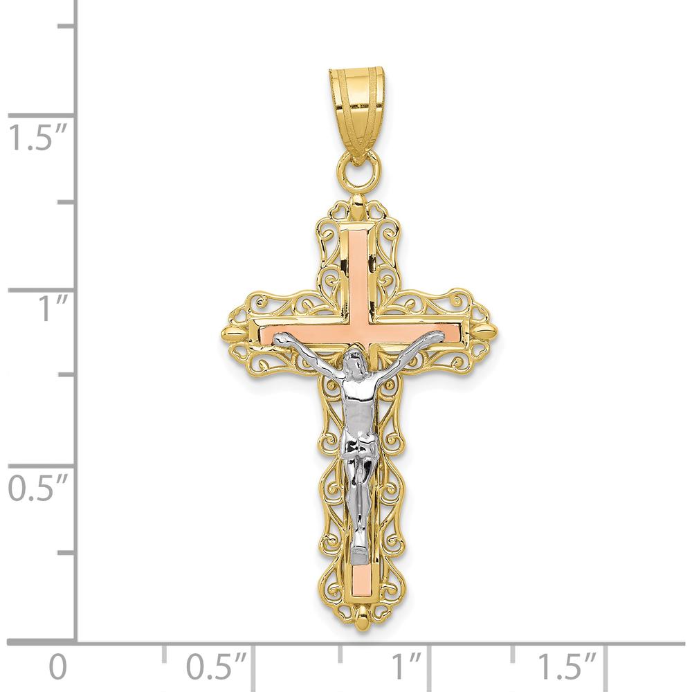 10K Tri-Color Gold Diamond-cut Crucifix Pendant - 43mm Length