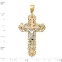 10K Tri-Color Gold Diamond-Cut Crucifix Pendant - Faith-Inspired Polished Gold Design