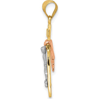 10K Tri-Color Gold Diamond-Cut Small Draped INRI Crucifix Pendant - Polished Finish, 39mm Length