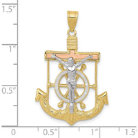 10K Tri-Color Gold Diamond-Cut Textured Mariner's Cross Pendant