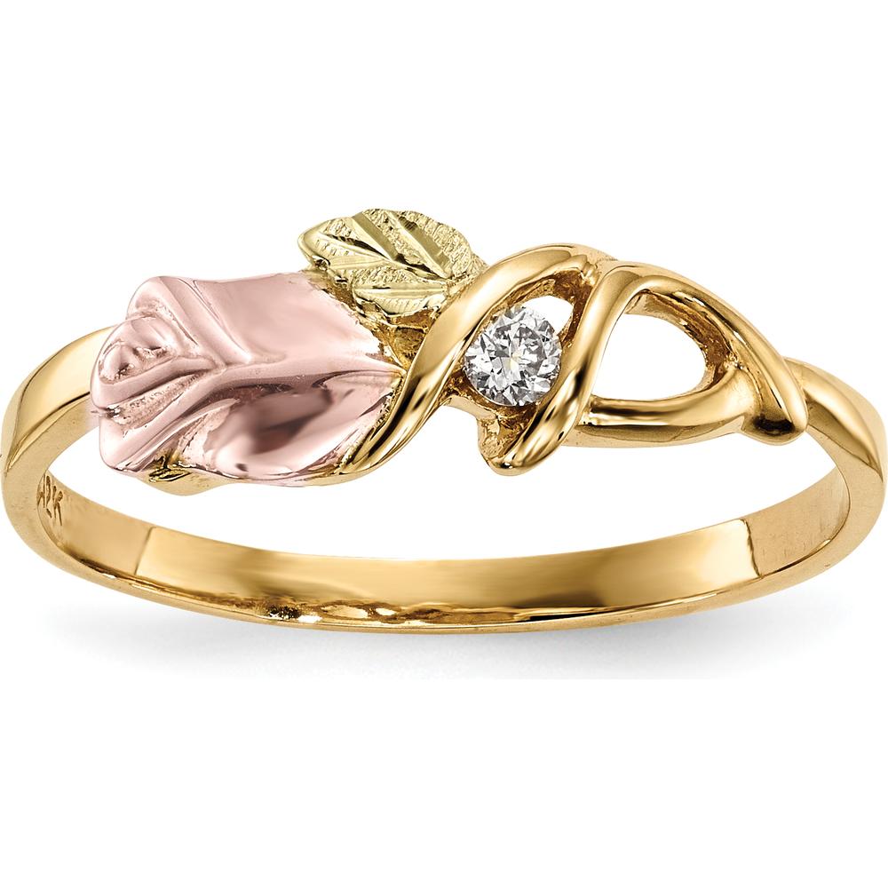 10K Tri-Color Gold Diamond Ring with Round Diamond Accent - 0.05 Carat Total Diamond Weight