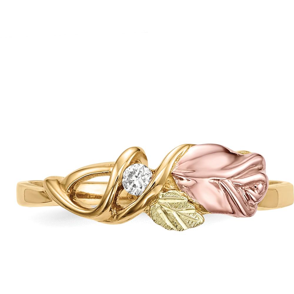 10K Tri-Color Gold Diamond Ring with Round Diamond Accent - 0.05 Carat Total Diamond Weight