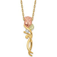 10K Tri-Color Gold Diamond Rose Pendant Necklace - 0.05 Carat Total Diamond Weight