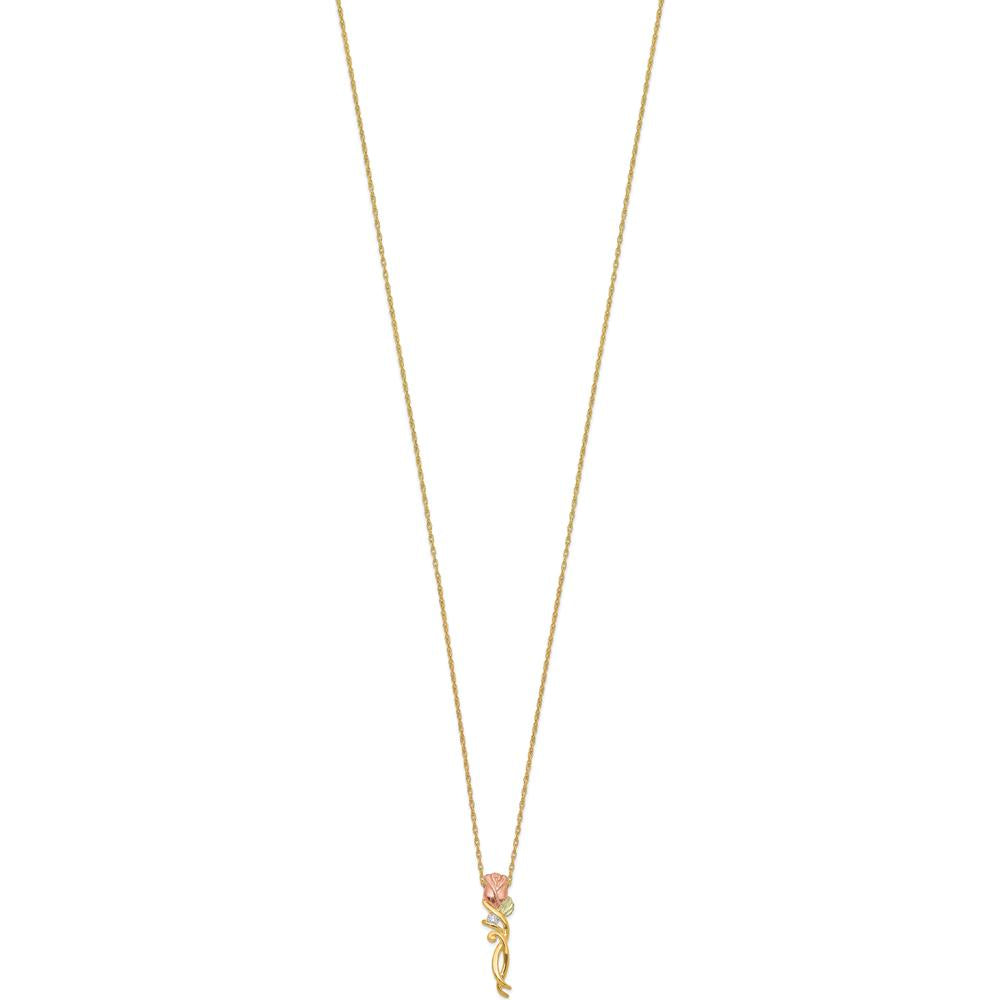 10K Tri-Color Gold Diamond Rose Pendant Necklace - 0.05 Carat Total Diamond Weight