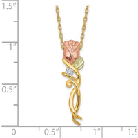 10K Tri-Color Gold Diamond Rose Pendant Necklace - 0.05 Carat Total Diamond Weight
