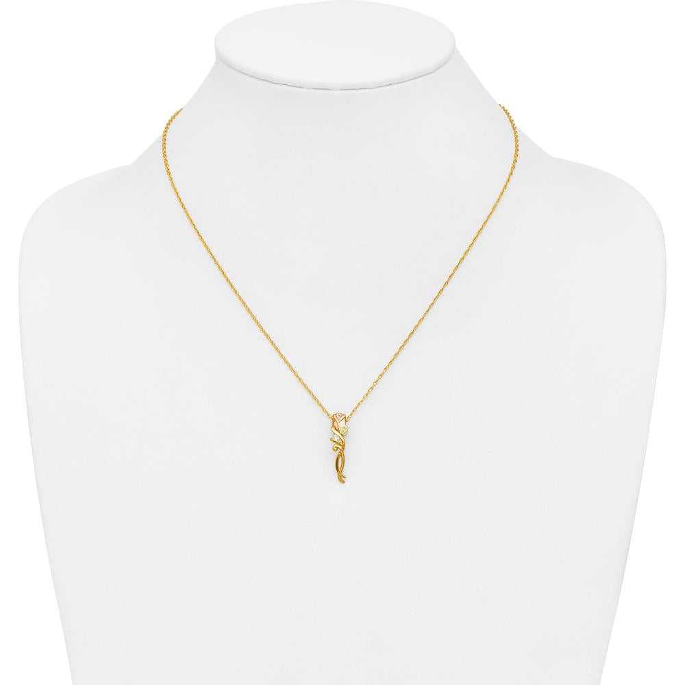 10K Tri-Color Gold Diamond Rose Pendant Necklace - 0.05 Carat Total Diamond Weight