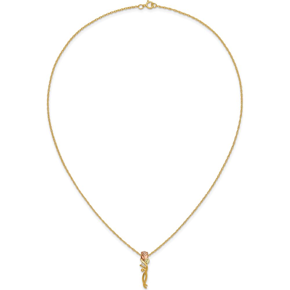 10K Tri-Color Gold Diamond Rose Pendant Necklace - 0.05 Carat Total Diamond Weight