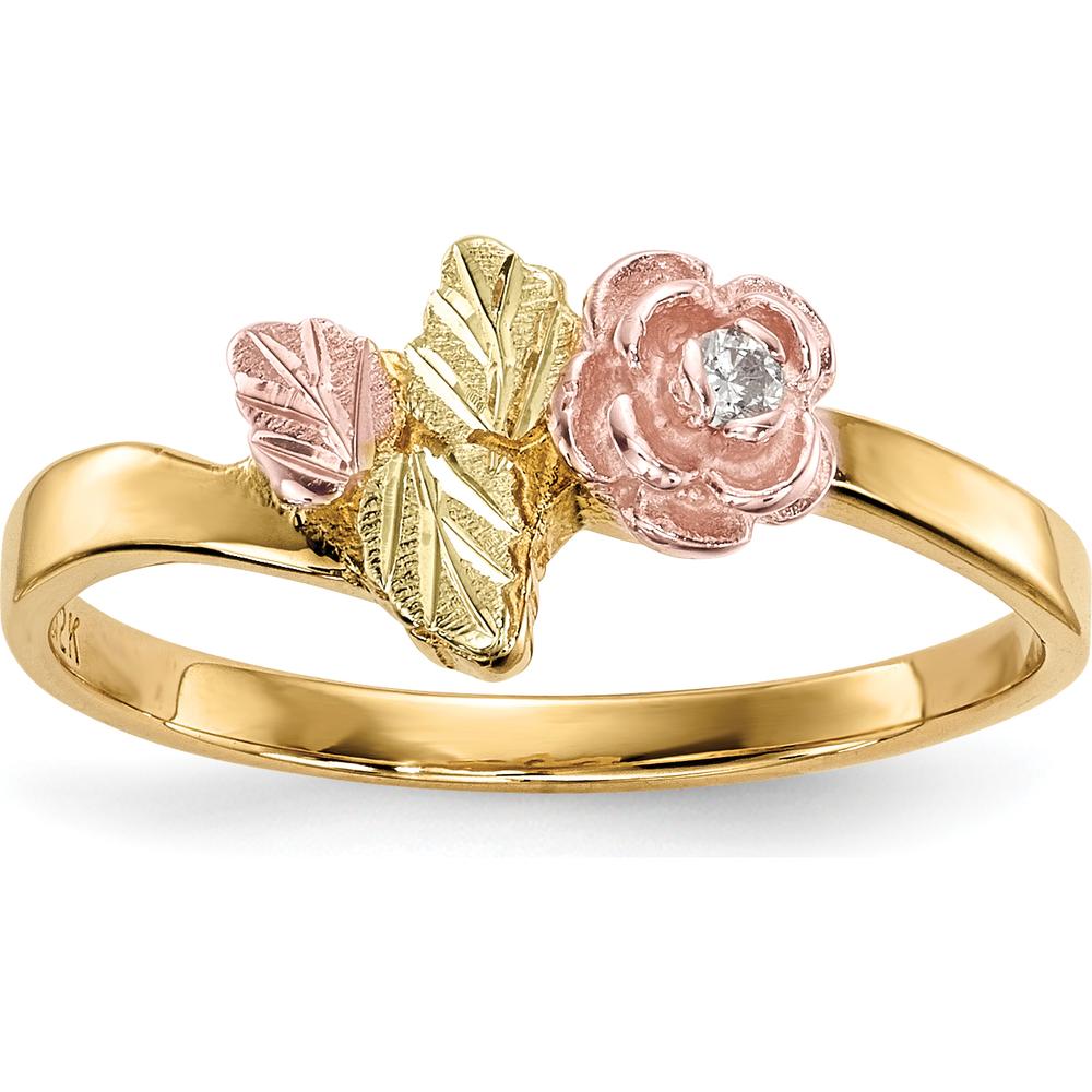10K Tri-Color Gold Diamond Rose Ring with Natural Round Diamond - 0.02 Carat Total Diamond Weight
