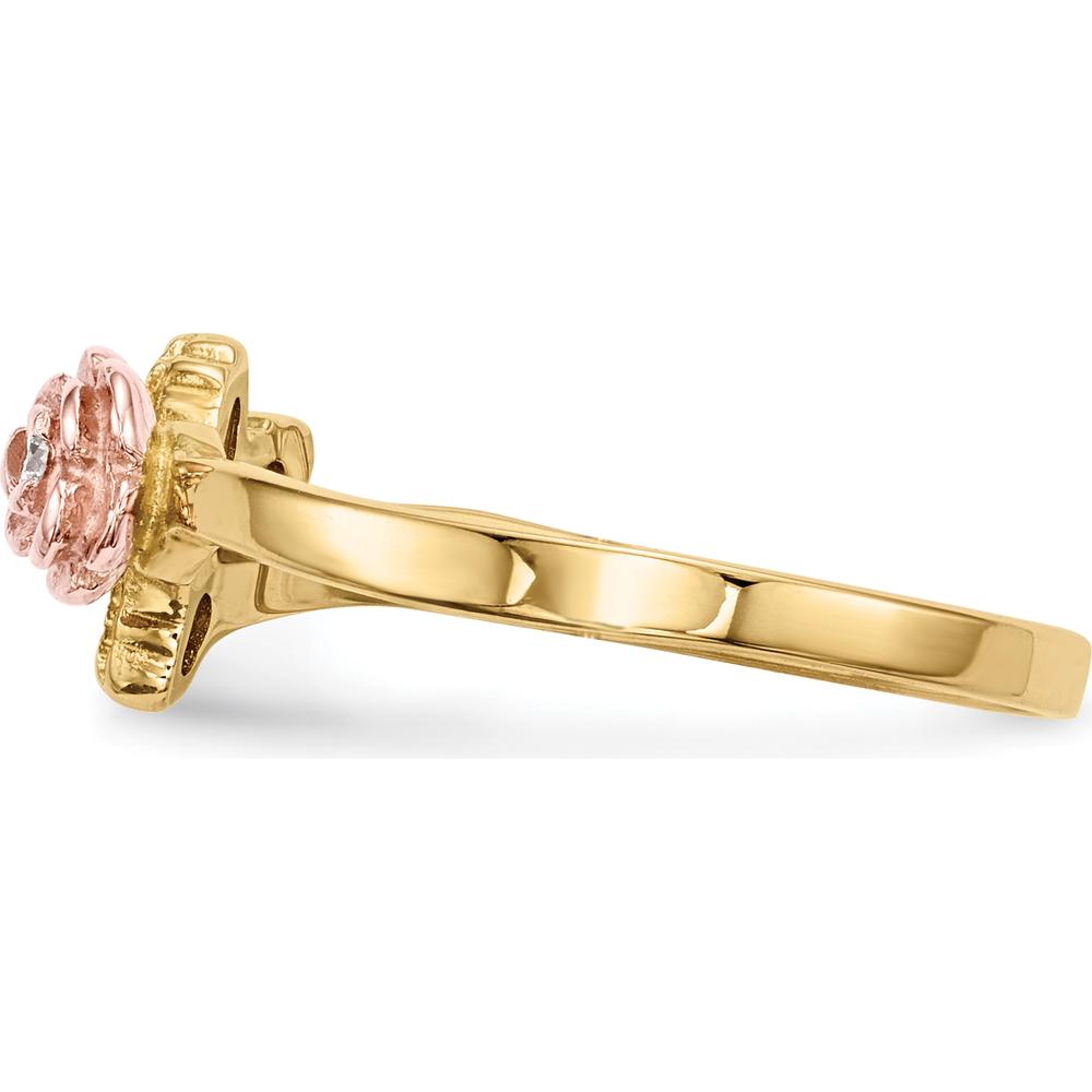 10K Tri-Color Gold Diamond Rose Ring with Natural Round Diamond - 0.02 Carat Total Diamond Weight