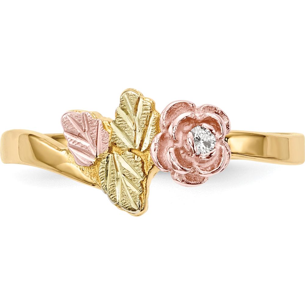 10K Tri-Color Gold Diamond Rose Ring with Natural Round Diamond - 0.02 Carat Total Diamond Weight