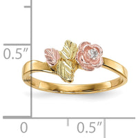 10K Tri-Color Gold Diamond Rose Ring with Natural Round Diamond - 0.02 Carat Total Diamond Weight