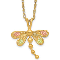 10K Tri-Color Gold Dragonfly Pendant Necklace with Diamond-Cut Detailing