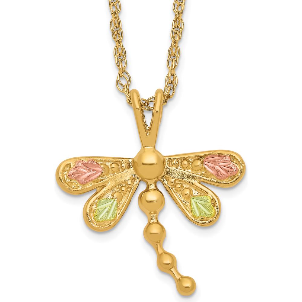 10K Tri-Color Gold Dragonfly Pendant Necklace with Diamond-Cut Detailing