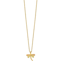 10K Tri-Color Gold Dragonfly Pendant Necklace with Diamond-Cut Detailing