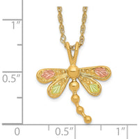 10K Tri-Color Gold Dragonfly Pendant Necklace with Diamond-Cut Detailing
