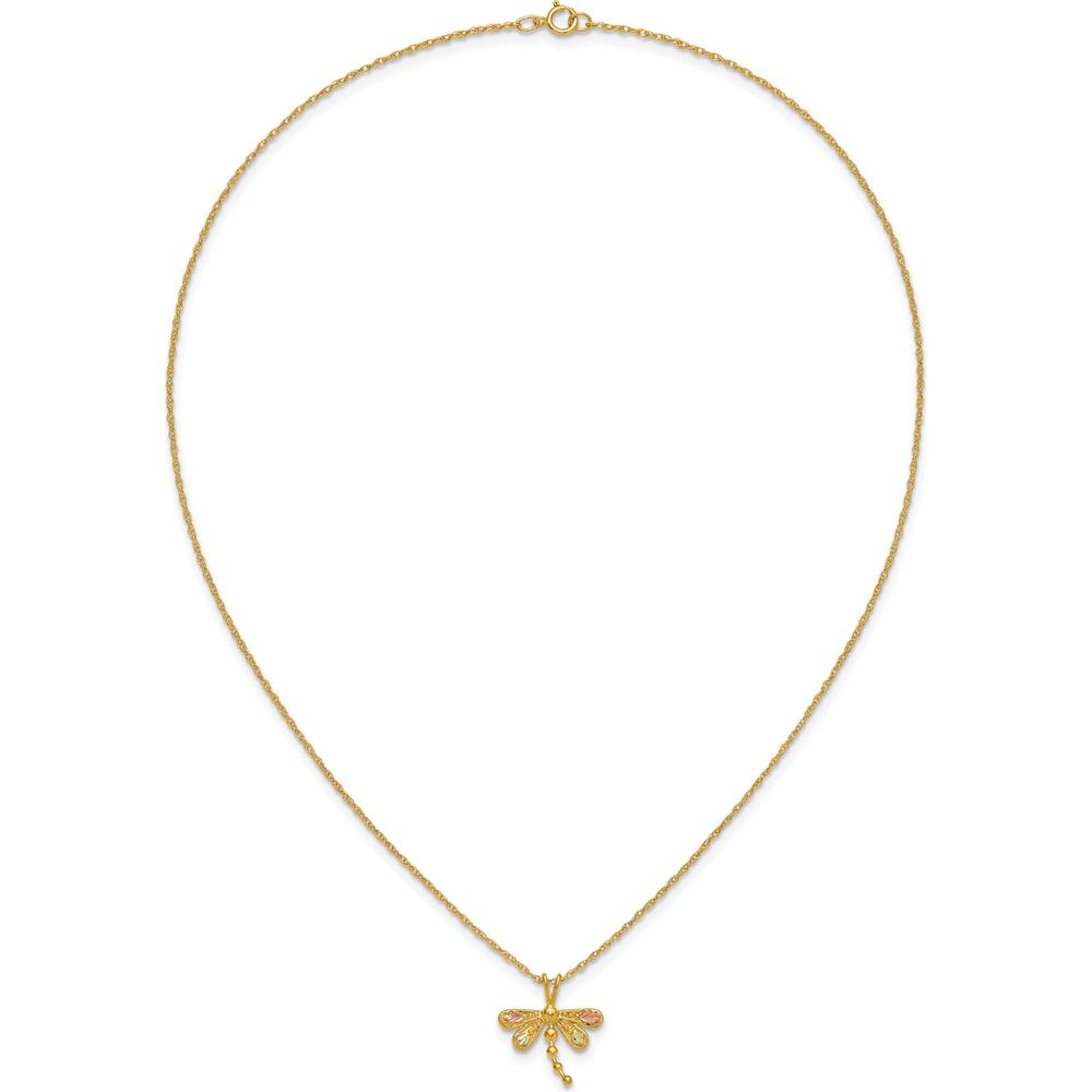 10K Tri-Color Gold Dragonfly Pendant Necklace with Diamond-Cut Detailing